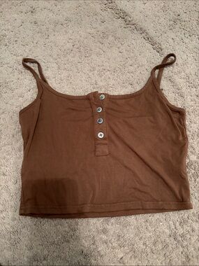 SHEIN Brown Button Henley Crop Tank